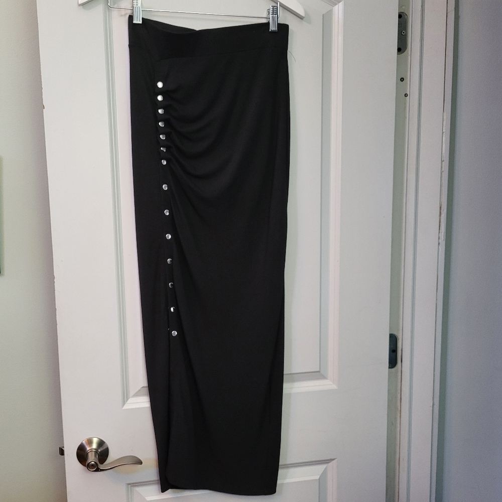 All Saints ruched snapped maxi skirt black 6 S